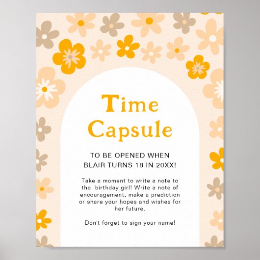 Daisy Boho Bloemen 1e Verjaardag Tijd Capsule Game Poster (Voorkant)