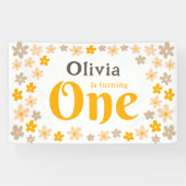 Daisy Boho Bloemen 1e Verjaardagsfeestbanner Spandoek (Horizontaal)