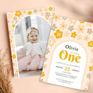 Daisy Boho Bloemen Foto 1e Verjaardagsfeest Kaart