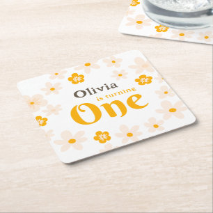 Daisy Boho Floral 1e verjaardag Kartonnen Onderzetters