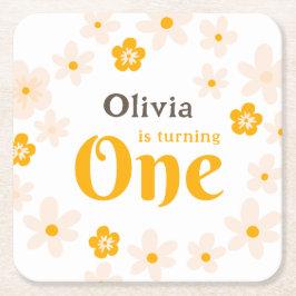 Daisy Boho Floral 1e verjaardag Kartonnen Onderzetters