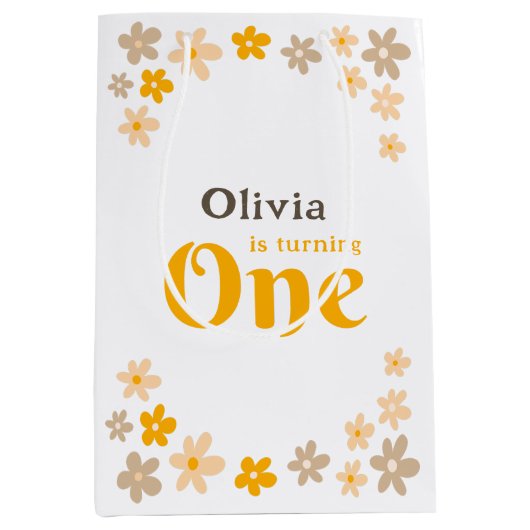Daisy Boho Floral 1e verjaardag Medium Cadeauzakje (Voorkant)