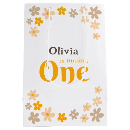 Daisy Boho Floral 1e verjaardag Medium Cadeauzakje (Achterkant)