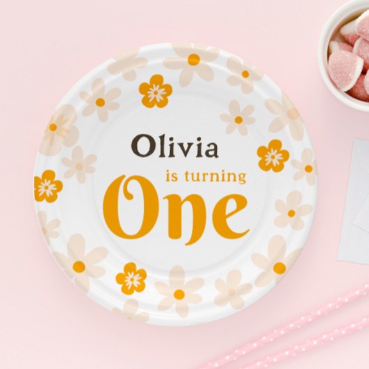 Daisy Boho Floral 1e verjaardag Papieren Bordje