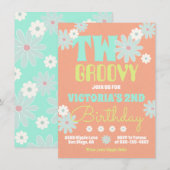 Daisy Boho Groovy Hippie Birthday Party Invitation Kaart (Voorkant / Achterkant)
