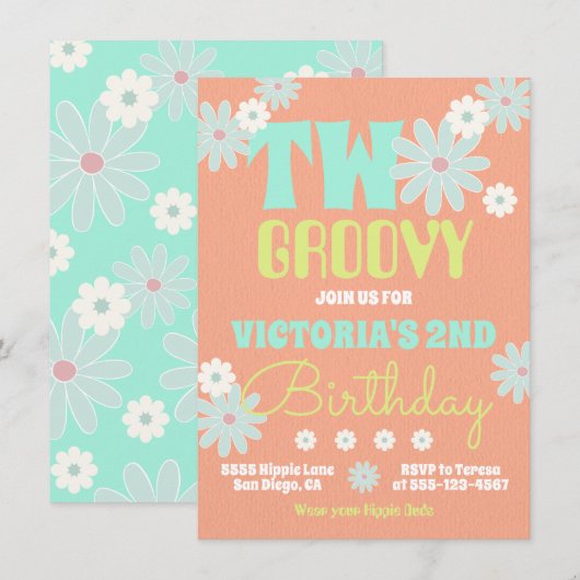 Daisy Boho Groovy Hippie Birthday Party Invitation Kaart (Voorkant / Achterkant)