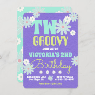 Daisy Boho Groovy Hippie Birthday Party Invitation Kaart