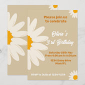 Daisy boho party Uitnodiging, daisy retro verjaard Kaart (Voorkant / Achterkant)