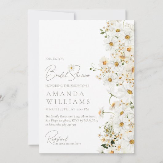 Daisy Boho Wilde Bloem Moderne Bruidsuitnodiging Kaart (Voorkant)