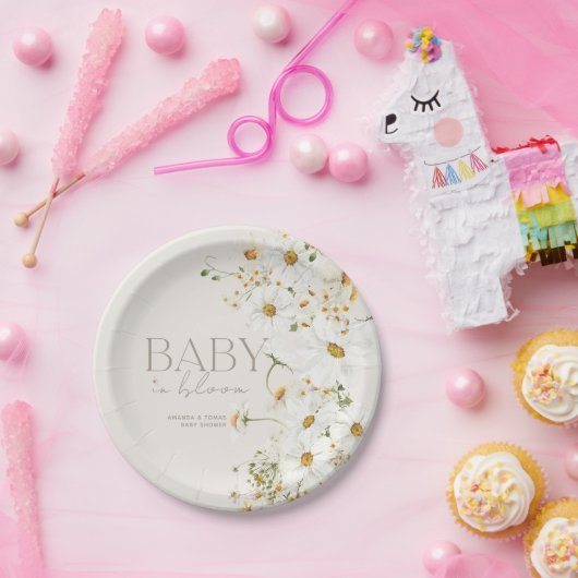 Daisy Boho Wildflower Baby in Bloom Shower Papieren Bordje (Feest)
