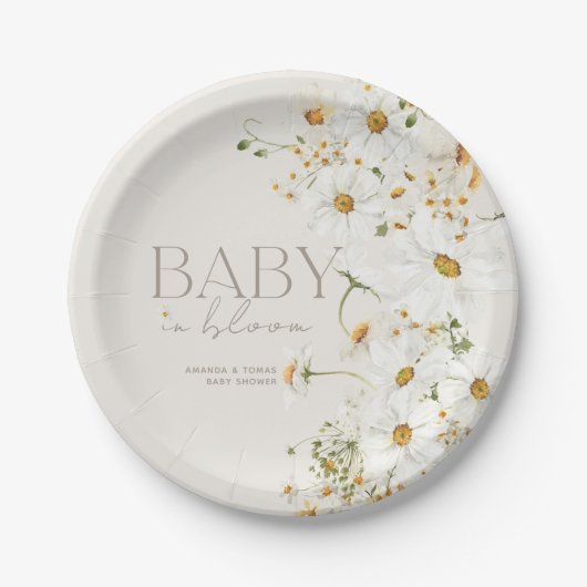 Daisy Boho Wildflower Baby in Bloom Shower Papieren Bordje (Voorkant)
