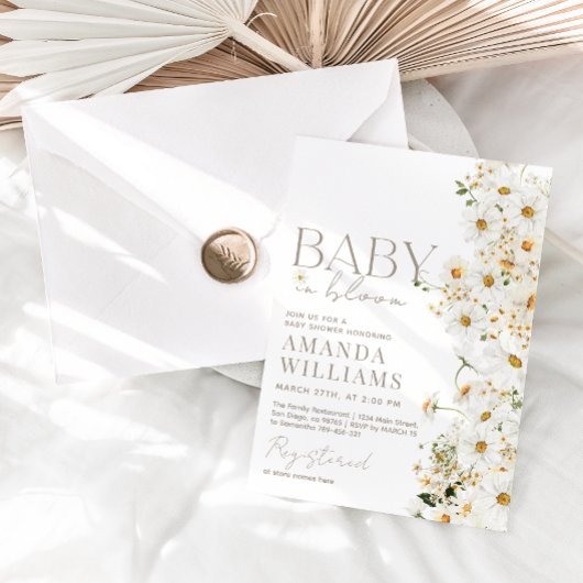 Daisy Boho Wildflower Baby shower Invitation Kaart