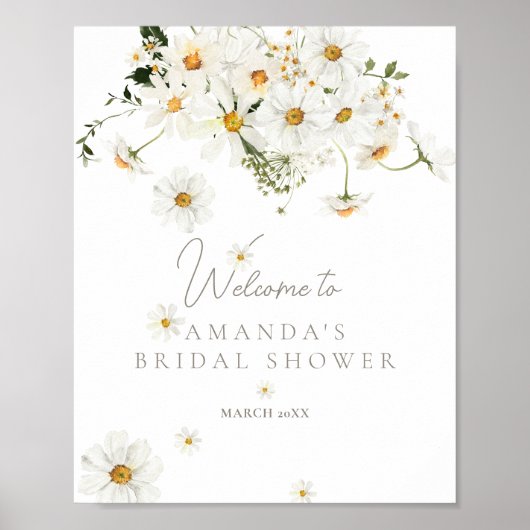 Daisy Boho Wildflower Modern Bridal Welkom Poster (Voorkant)
