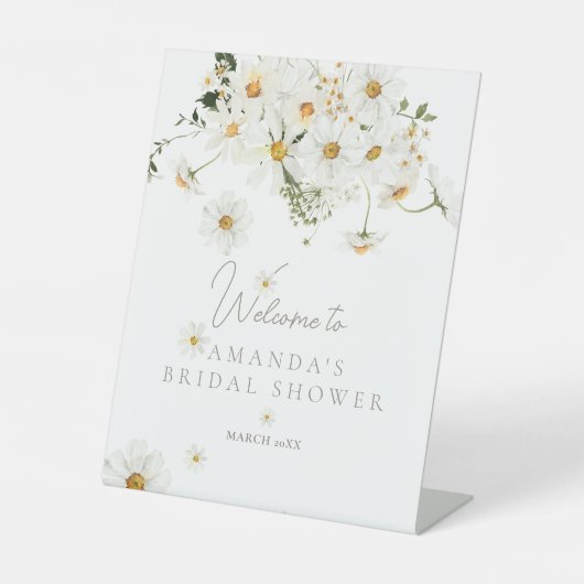 Daisy Boho Wildflower Modern Bridal Welkom Reclamebord Met Voetstuk (Voorkant)