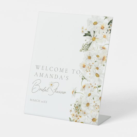 Daisy Boho Wildflower Modern Bridal Welkom Reclamebord Met Voetstuk (Voorkant)