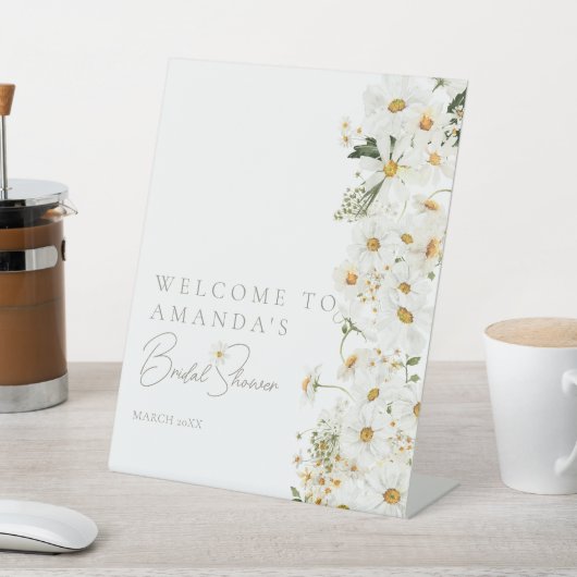 Daisy Boho Wildflower Modern Bridal Welkom Reclamebord Met Voetstuk (Insitu)
