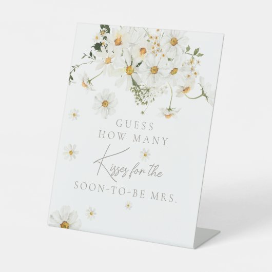 Daisy Boho Wildflower Modern Bruids Kisses Game Reclamebord Met Voetstuk (Voorkant)