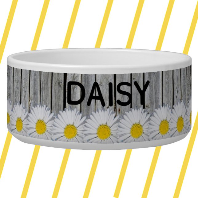 Daisy Border Rustiek Verweerd Oud Hout Personalise Voerbakje (Creator heeft geüpload)