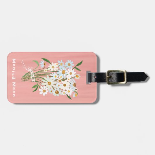 Daisy Bouquet Handpainted Gouache Custom Name Bagagelabel (Voorkant horizontaal)