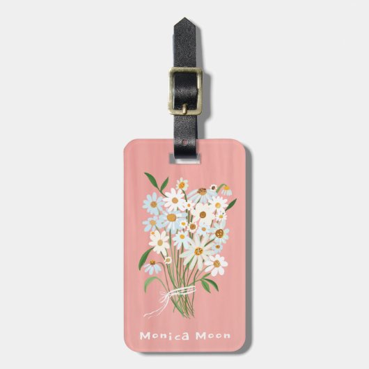 Daisy Bouquet Handpainted Gouache Custom Name Bagagelabel (Voorkant verticaal)