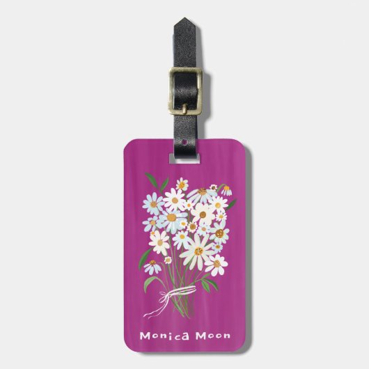Daisy Bouquet Handpainted Gouache Custom Name Bagagelabel (Voorkant verticaal)