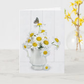 Daisy bouquet met vlinder op witgewassen hout kaart (Gele Bloem)