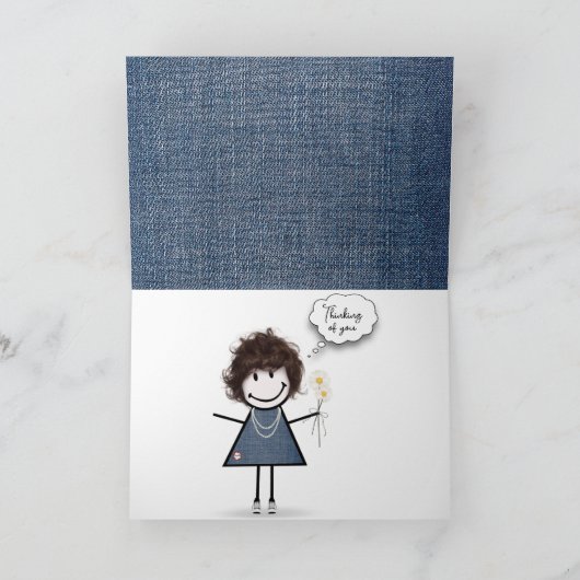 Daisy Bouquet over Denim Kaart (Binnen)