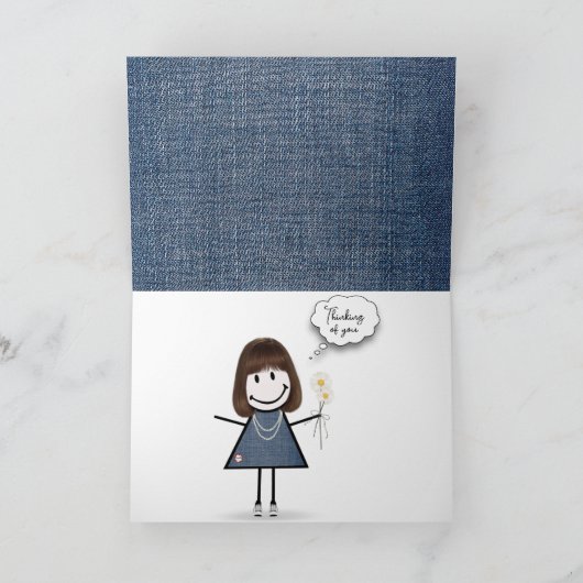 Daisy Bouquet over Denim Kaart (Binnen)