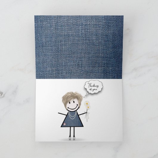 Daisy Bouquet over Denim Kaart (Binnen)