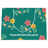 Daisy  Bouquet Pattern in Green Gepersonaliseerd Groot Cadeauzakje (Voorkant)