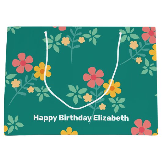 Daisy  Bouquet Pattern in Green Gepersonaliseerd Groot Cadeauzakje (Voorkant)