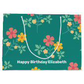 Daisy  Bouquet Pattern in Green Gepersonaliseerd Groot Cadeauzakje (Achterkant)