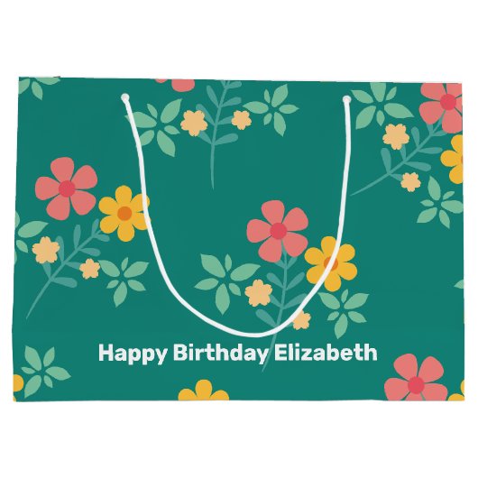 Daisy  Bouquet Pattern in Green Gepersonaliseerd Groot Cadeauzakje (Achterkant)