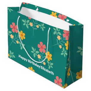 Daisy  Bouquet Pattern in Green Gepersonaliseerd Groot Cadeauzakje
