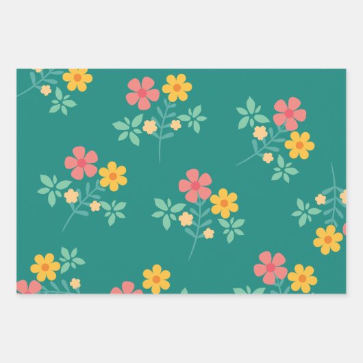 Daisy  Bouquet Pattern in Green Inpakpapier Vel (Voorkant 3)