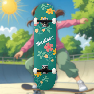 Daisy  Bouquet Pattern in Green Skateboard