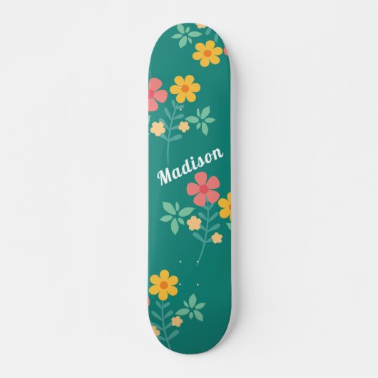 Daisy  Bouquet Pattern in Green Skateboard (Voorkant)