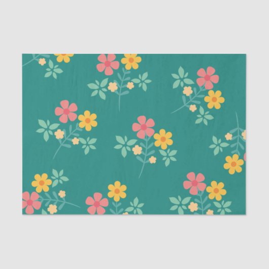 Daisy  Bouquet Pattern in Green Tissuepapier (Voorkant)