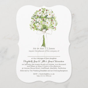 Daisy Bouquet White Wedding Invitation Kaart