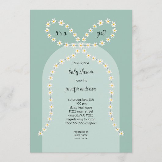 Daisy Bow Baby Shower Invitation Kaart (Voorkant)
