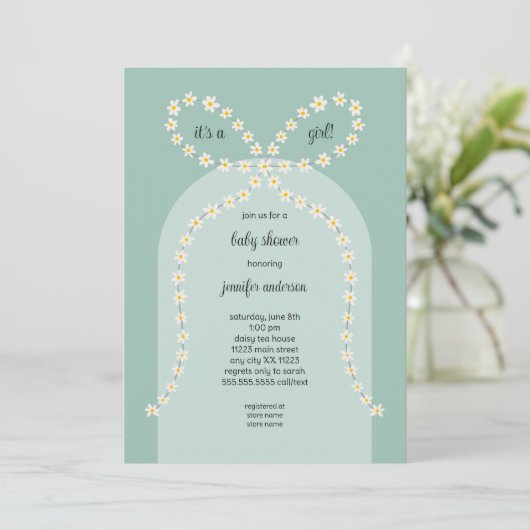 Daisy Bow Baby Shower Invitation Kaart (Staand voorkant)