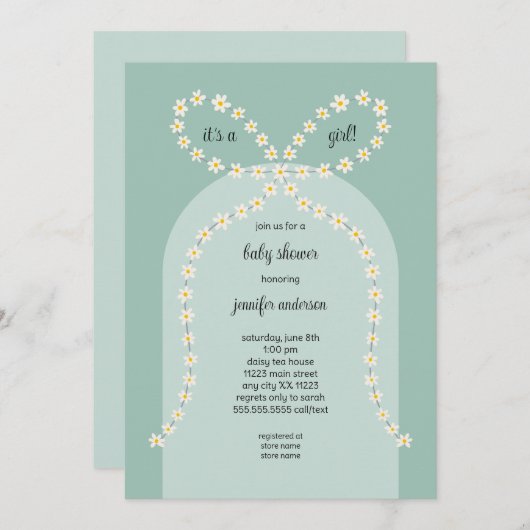 Daisy Bow Baby Shower Invitation Kaart (Voorkant / Achterkant)