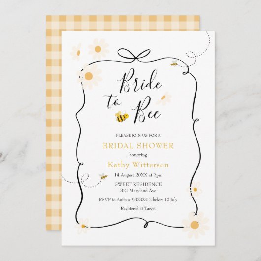 Daisy Bow Ribbon Modern Bee Bride to Bee Bridal Kaart (Voorkant / Achterkant)