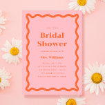 Daisy Bridal Shower Invitation Kaart<br><div class="desc">Deze trouwuitnodigingen zijn voorzien van een vettige oranje kleur, voorzien van een lichtroze, waardoor een levendige en speelse esthesie ontstaat. De retro golfgrens voegt een aanraking van nostalgie toe en voegt een leuk en uniek element aan het ontwerp toe. De uitnodigingen komen in veelvoudige kleurenopties, die u de flexibiliteit geven...</div>