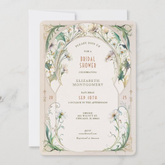 Daisy Bridal Shower Invitations Art Nouveau Deco Kaart (Voorkant)