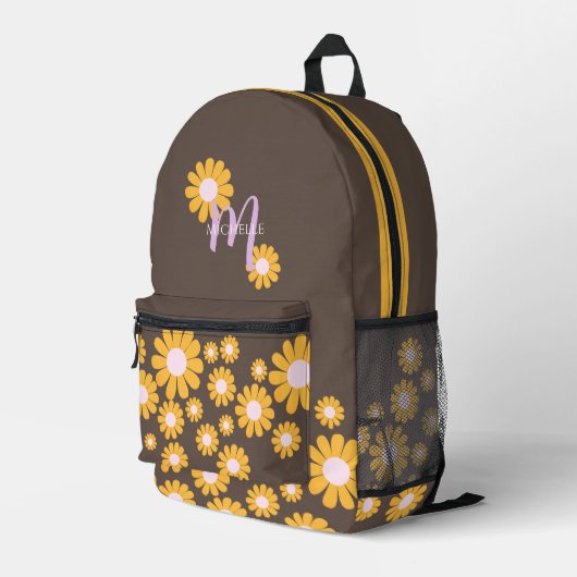 Daisy Brown Sinaasappel Boho Bedrukte Rugzak (Achterkant Hoek Rechts)