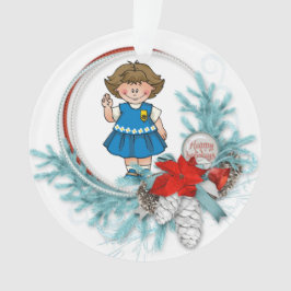 Daisy Brunette Blue Pine Wreath Ornament