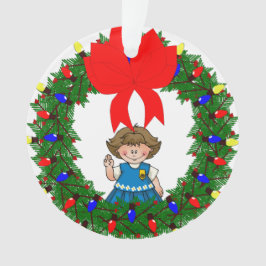 Daisy Brunette Pine Wreatwith Bow Ornament