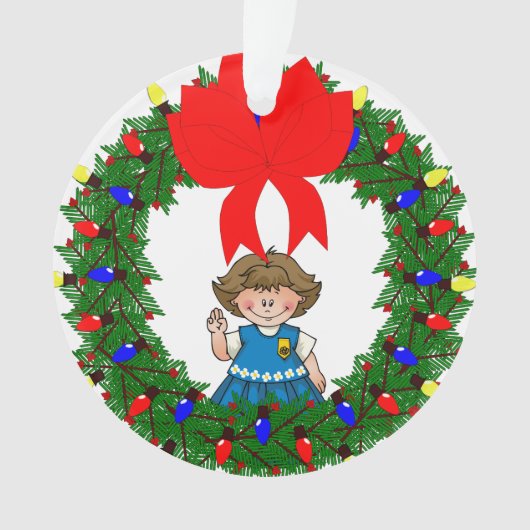 Daisy Brunette Pine Wreatwith Bow Ornament (voorkant)