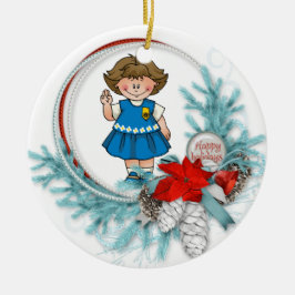 Daisy Brunette Scout Blue Pine Wreath Keramisch Ornament